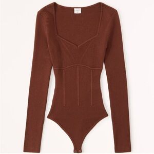 Abercrombie & Fitch: Brown Long Sleeve Corset Sweetheart SweaterBodysuit